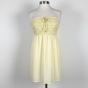 Hollister Coquette Soft Girl Tube Top Sz S Smocked Crochet Strapless Bow Yellow